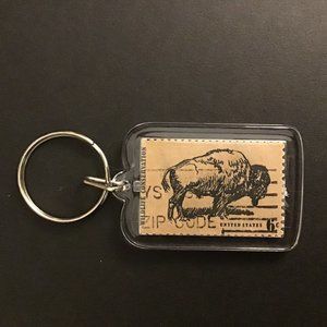 Buffalo Keychain - Recycled Postage Stamp